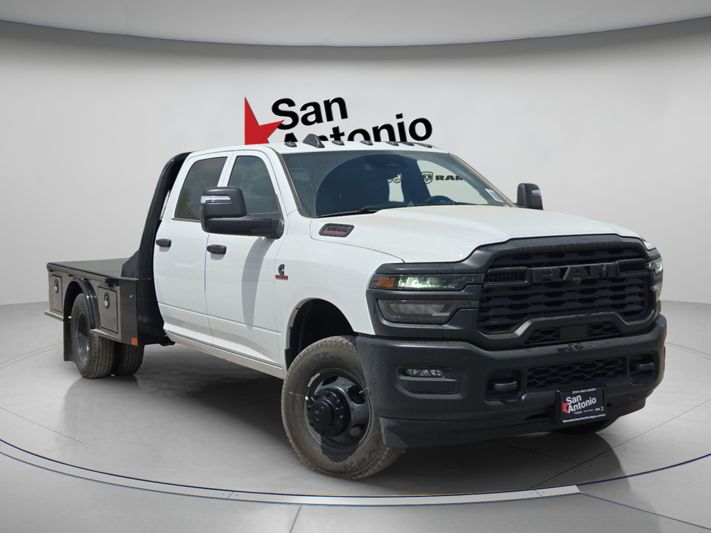 Bright White Clearcoat 2026 RAM 3500 Chassis Tradesman Crew Cab LB DRW 4WD Pickup Truck Four-Wheel Drive 8-Speed Automatic