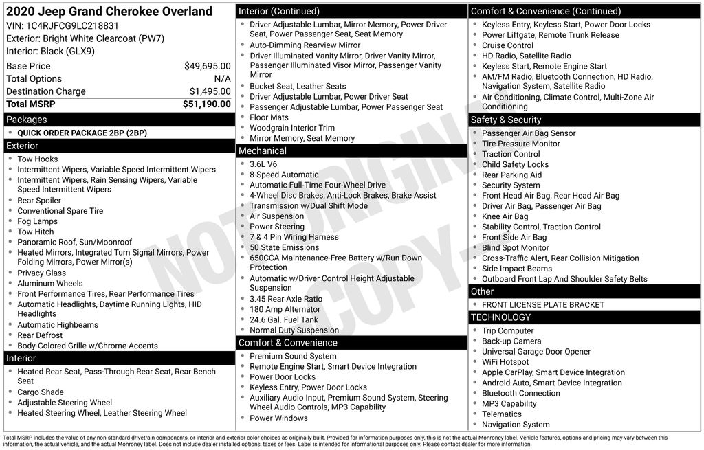 Used Car 2020 Jeep Grand Cherokee  Overland For Sale Under $30,000 In Austin, Texas