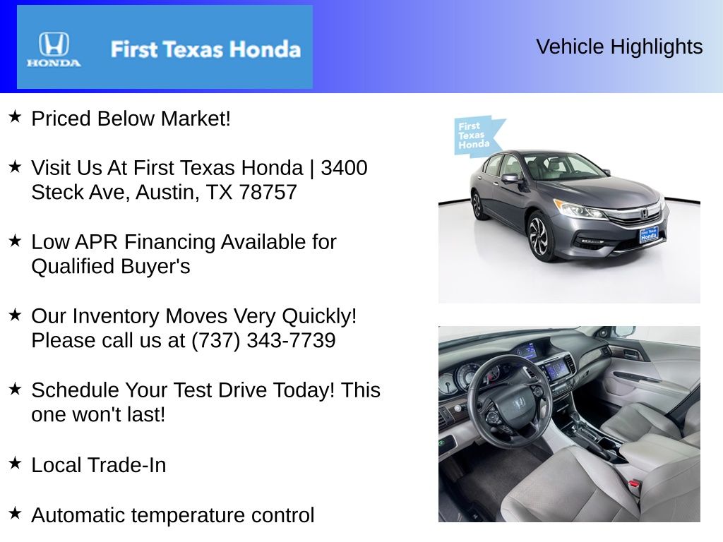 Used Car 2017 Honda Accord  Ex-l For Sale In Austin, Texas
