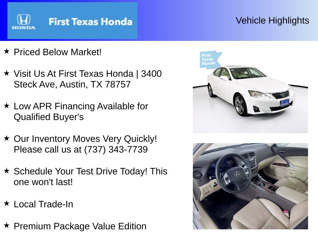 Used Car 2011 Lexus Is  250 For Sale In Austin, Texas
