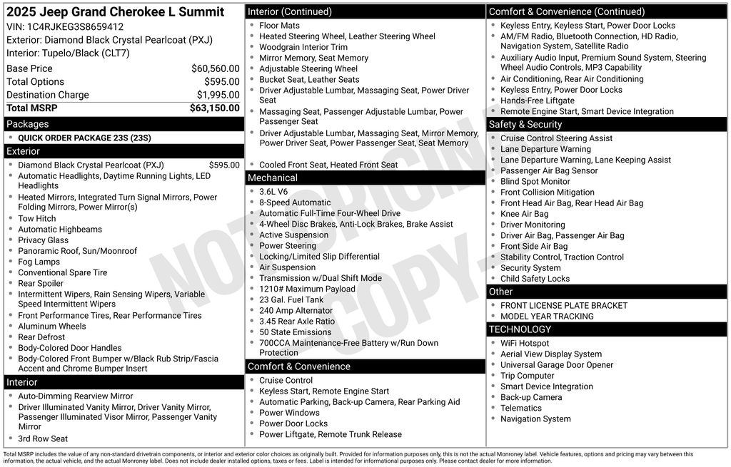 Used Car 2025 Jeep Grand Cherokee L  Summit For Sale Under $60,000 In Taylor, Texas