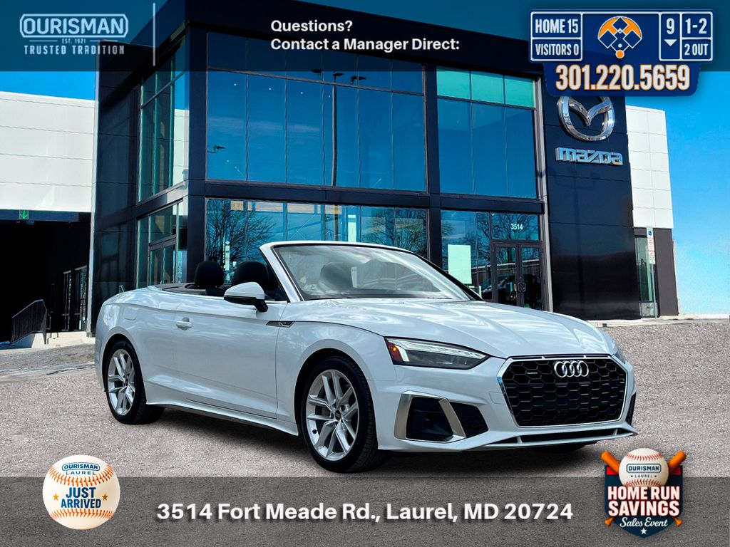 Glacier White Metallic/Black Roof 2023 Audi A5 quattro Premium 45 TFSI Convertible AWD Convertible All-Wheel Drive 7-Speed Automatic