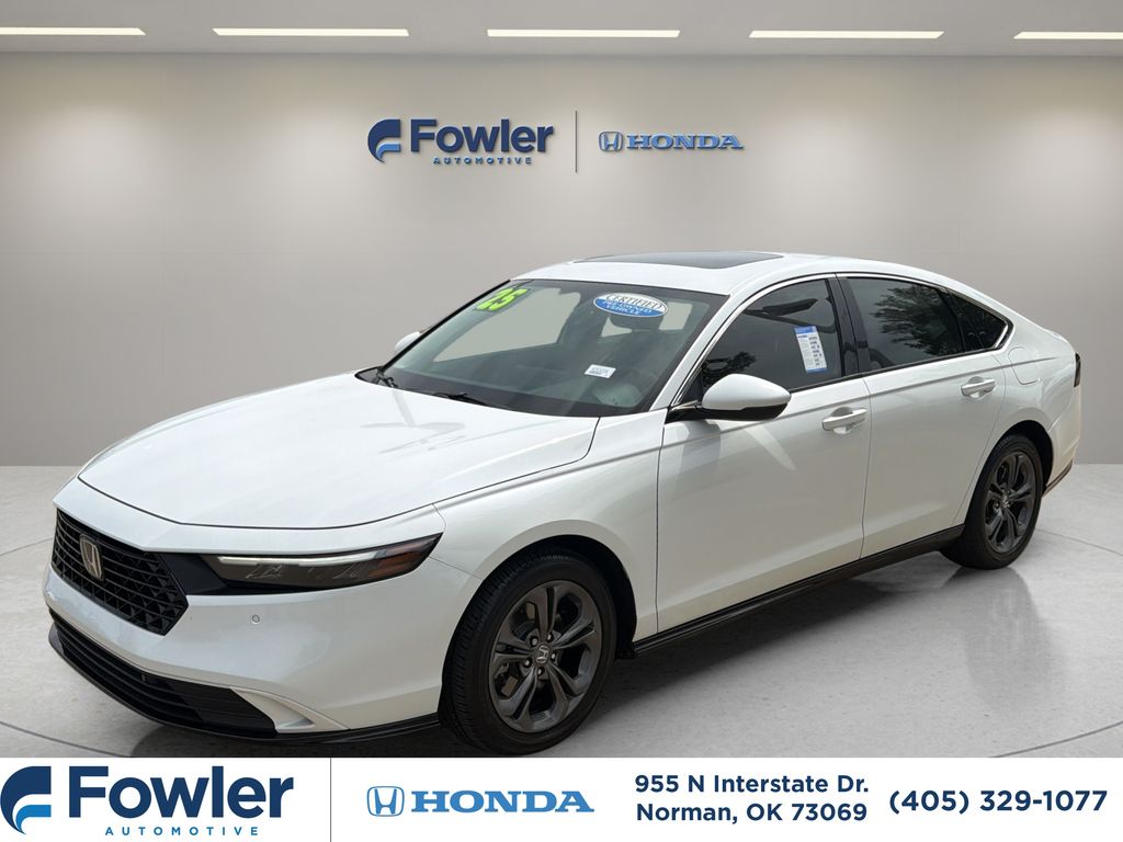 Platinum White 2025 Honda Accord Hybrid Sedan Front-Wheel Drive Continuously Variable Transmission
