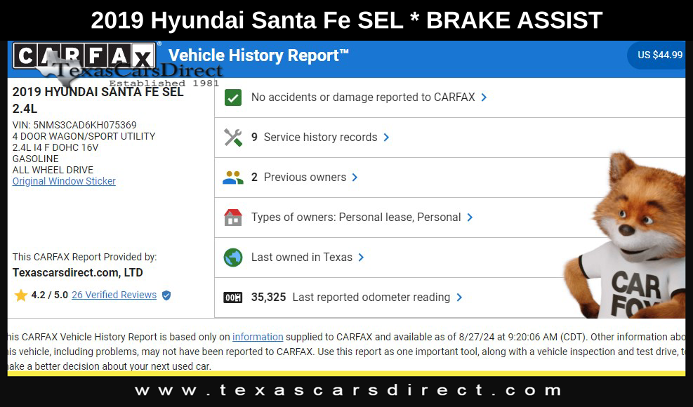 2019 Hyundai Santa Fe SEL 2.4 10