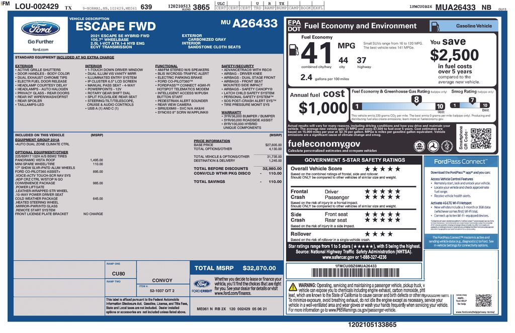 Used Car 2021 Ford Escape  Se Hybrid For Sale Under $25,000 In Austin, Texas