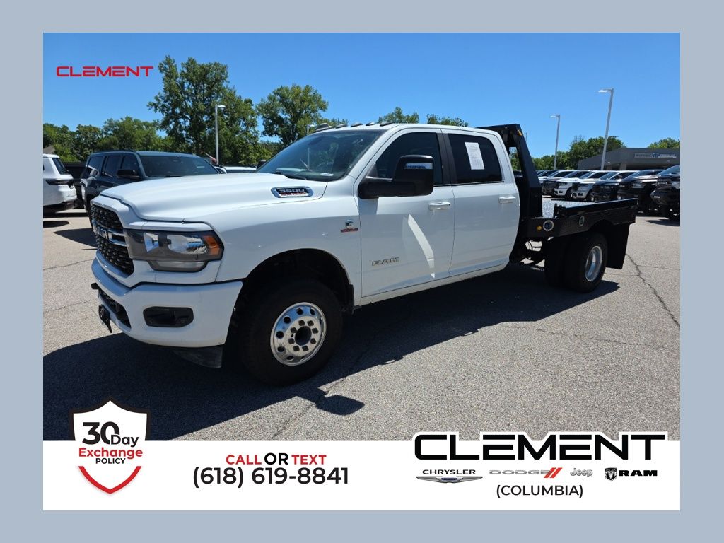 Bright White Clearcoat 2023 RAM 3500 Big Horn Crew Cab LB DRW 4WD Pickup Truck Four-Wheel Drive 6-Speed Automatic