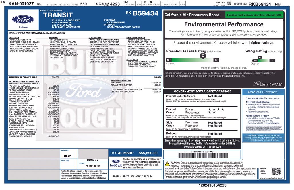 New 2024 Ford Transit Cargo Van 130 WB Regular 350 Low Roof