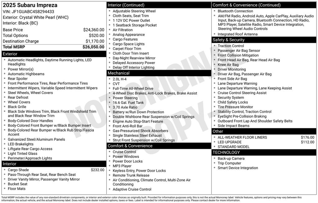 New 2025 White Subaru Base image 24