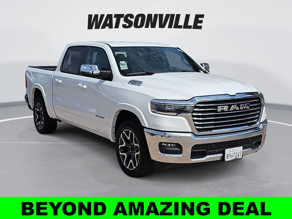 Bright White Clearcoat 2025 RAM 1500 Laramie Crew Cab 4WD Pickup Truck Four-Wheel Drive 8-Speed Automatic