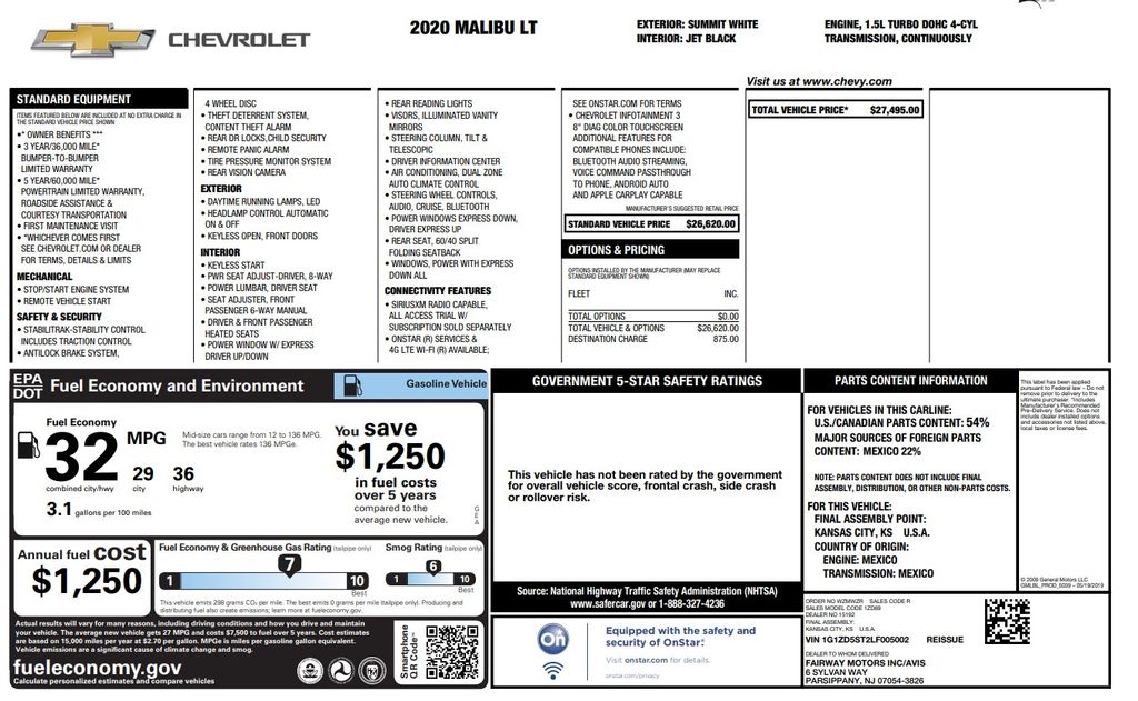 2020 Chevrolet Malibu LT White at Classic Elite Chevrolet Sugar Land