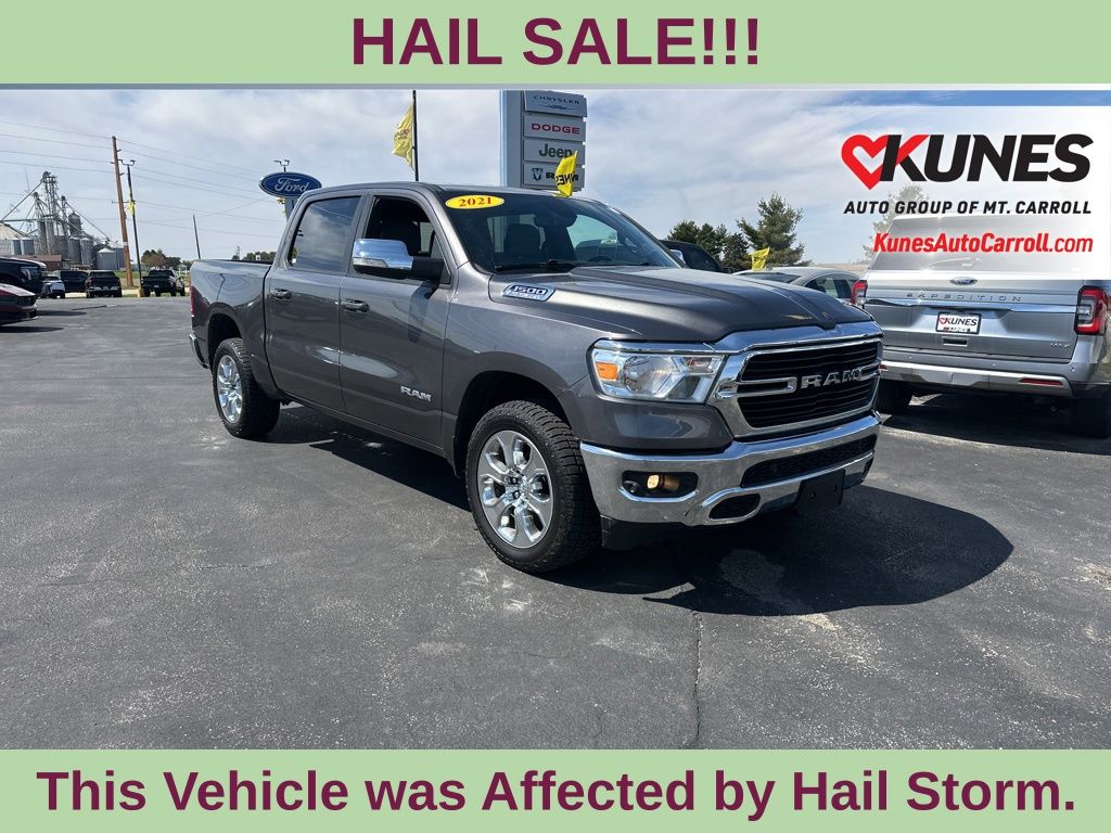 Gray (Granite Crystal Metallic Clearcoat) 2021 RAM 1500 Big Horn Crew Cab 4WD Pickup Truck Four-Wheel Drive 8-Speed Automatic