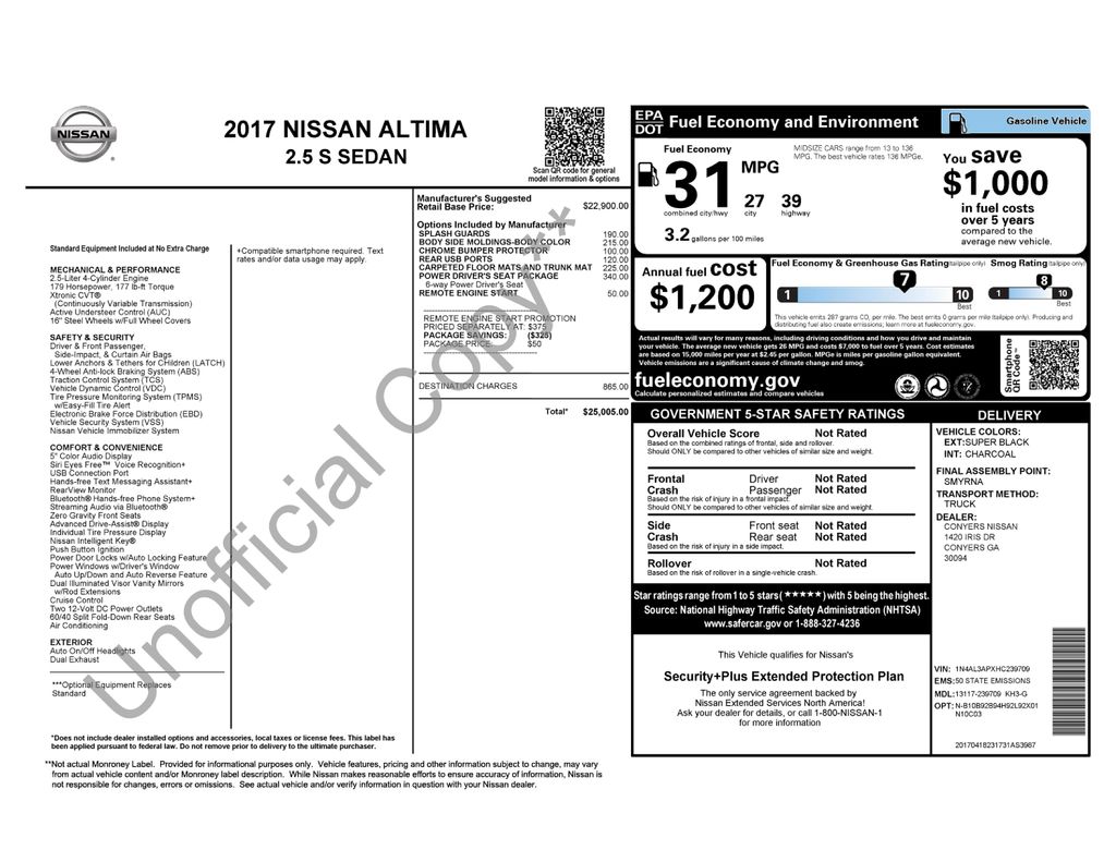 Used 2017 Black Nissan 2.5 S image 6