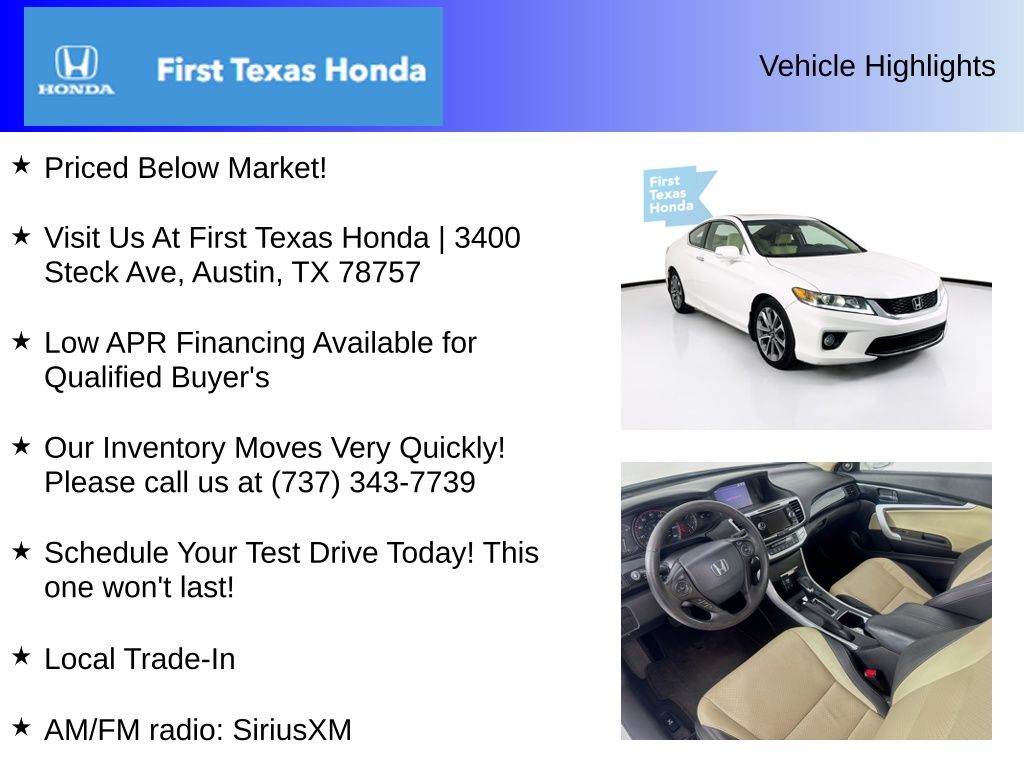 Used Car 2015 Honda Accord  Ex-l For Sale Under $20,000 In Austin, Texas