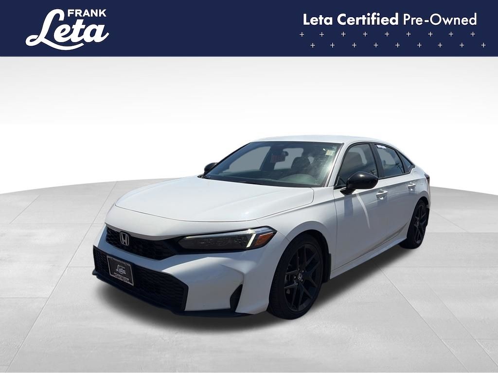 Platinum White Pearl 2025 Honda Civic Sport FWD Sedan Front-Wheel Drive Continuously Variable Transmission