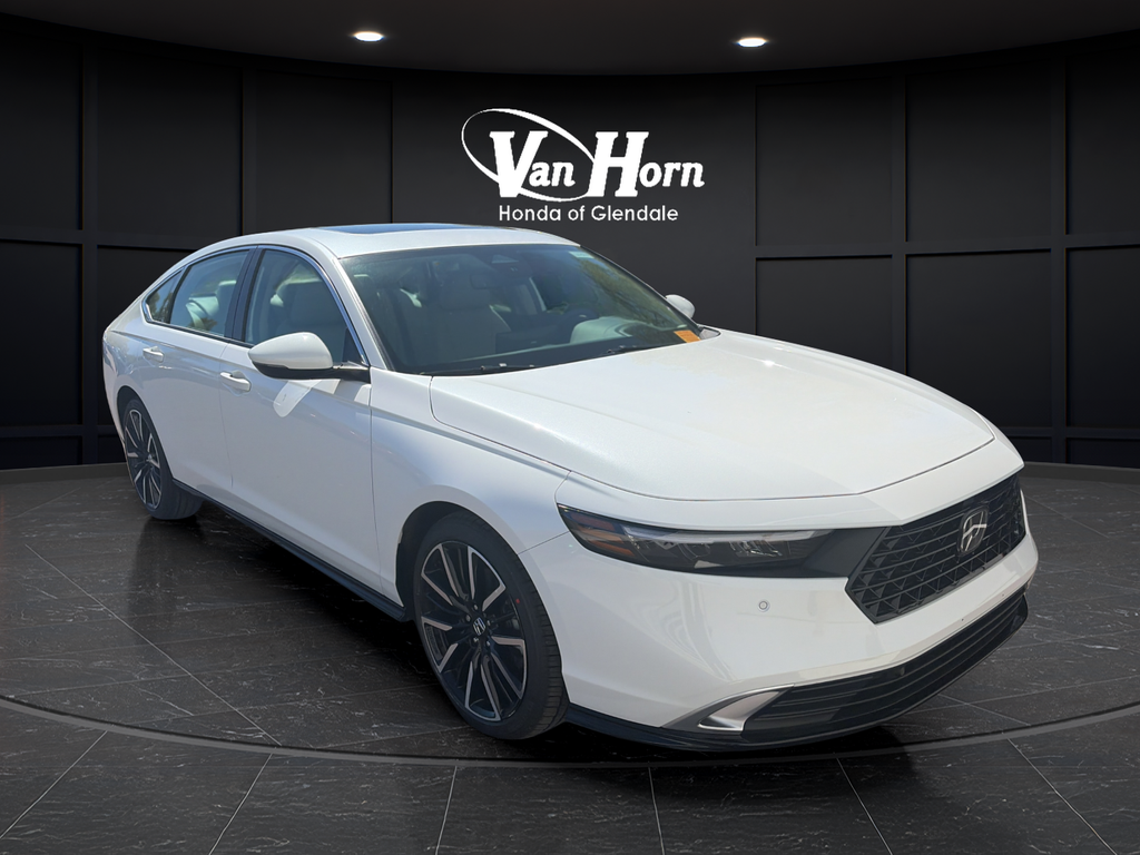 Platinum White 2025 Honda Accord Hybrid Sedan Front-Wheel Drive Continuously Variable Transmission