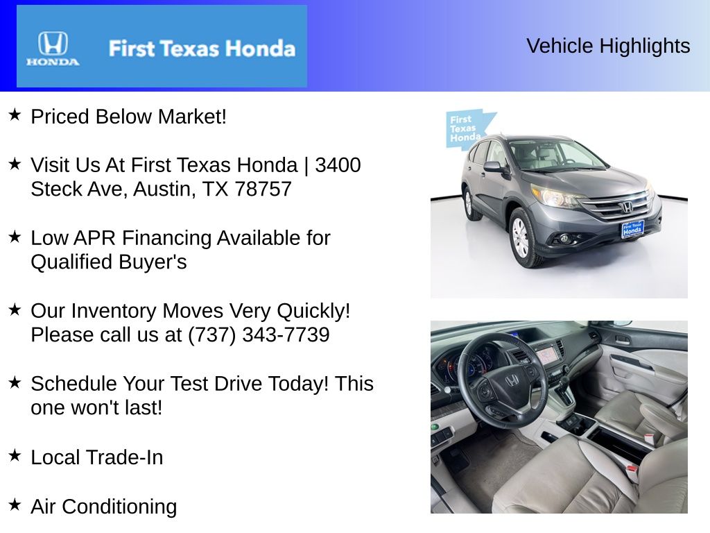 Used Car 2014 Honda Cr-v  Ex-l For Sale Under $15,000 In Austin, Texas