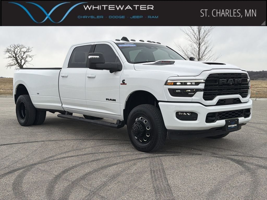 Bright White Clearcoat 2025 RAM 3500 Laramie Crew Cab LB DRW 4WD Pickup Truck Four-Wheel Drive 8-Speed Automatic