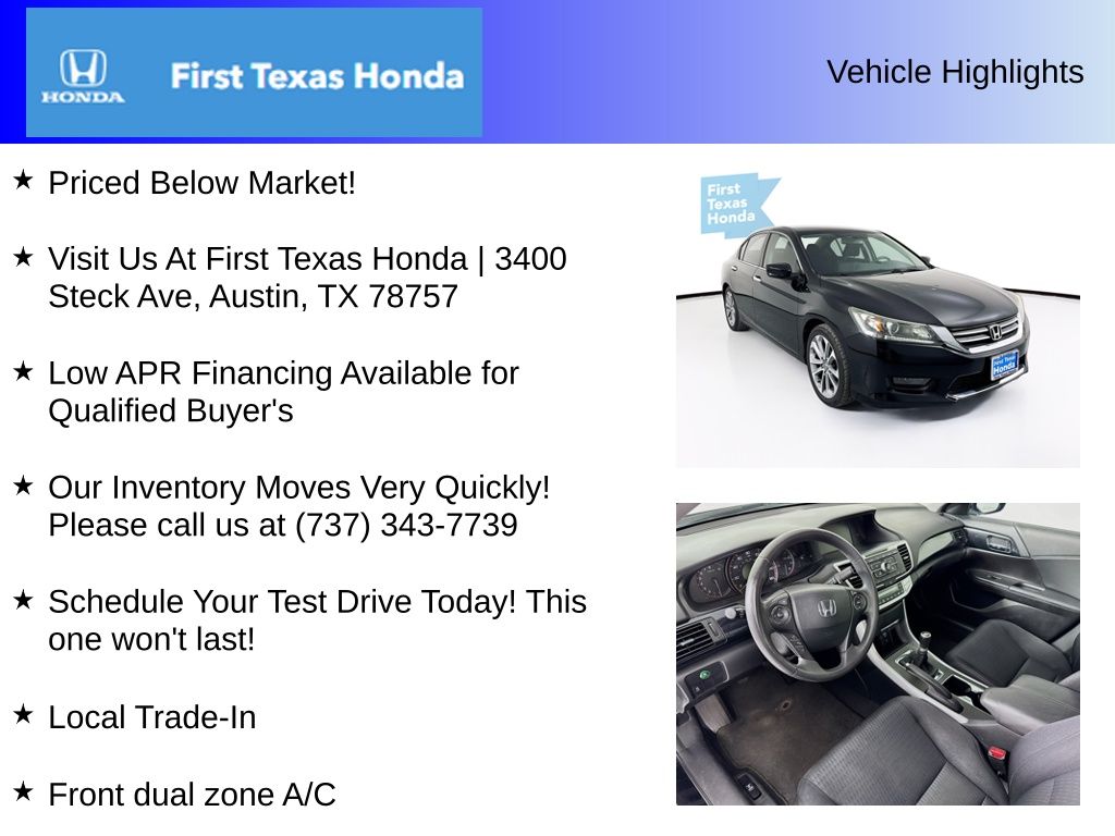 Used Car 2014 Honda Accord  Sport For Sale Under $15,000 In Austin, Texas