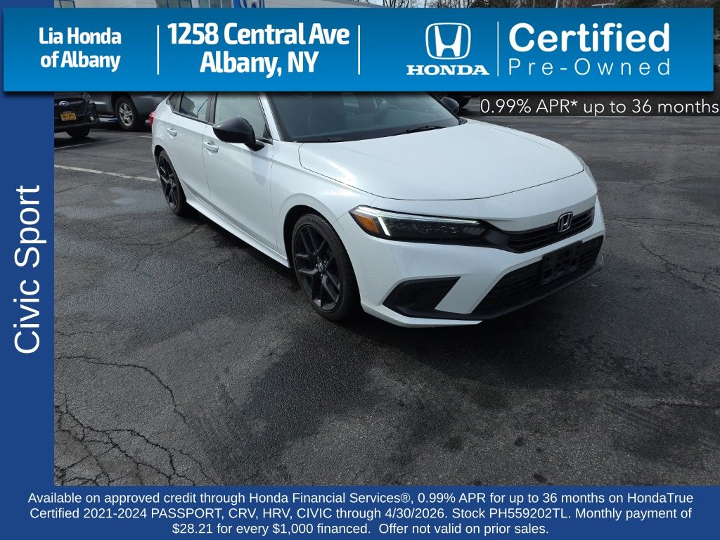 Platinum White Pearl 2023 Honda Civic Sport FWD Sedan Front-Wheel Drive Continuously Variable Transmission