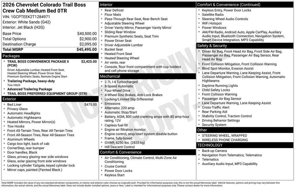 2026 Chevrolet Colorado Trail Boss White at Klick Lewis Buick Chevrolet