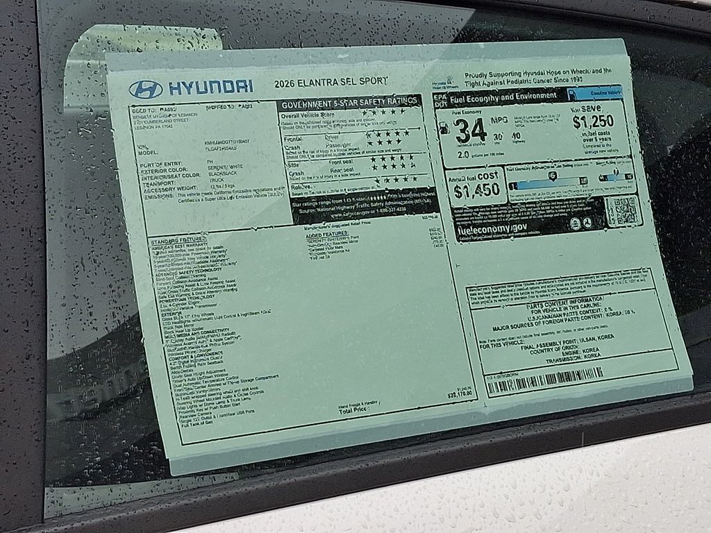 new 2026 Hyundai Elantra car, priced at $25,537