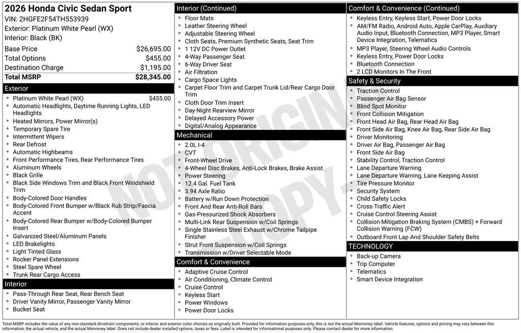 2026 Honda Civic Sport