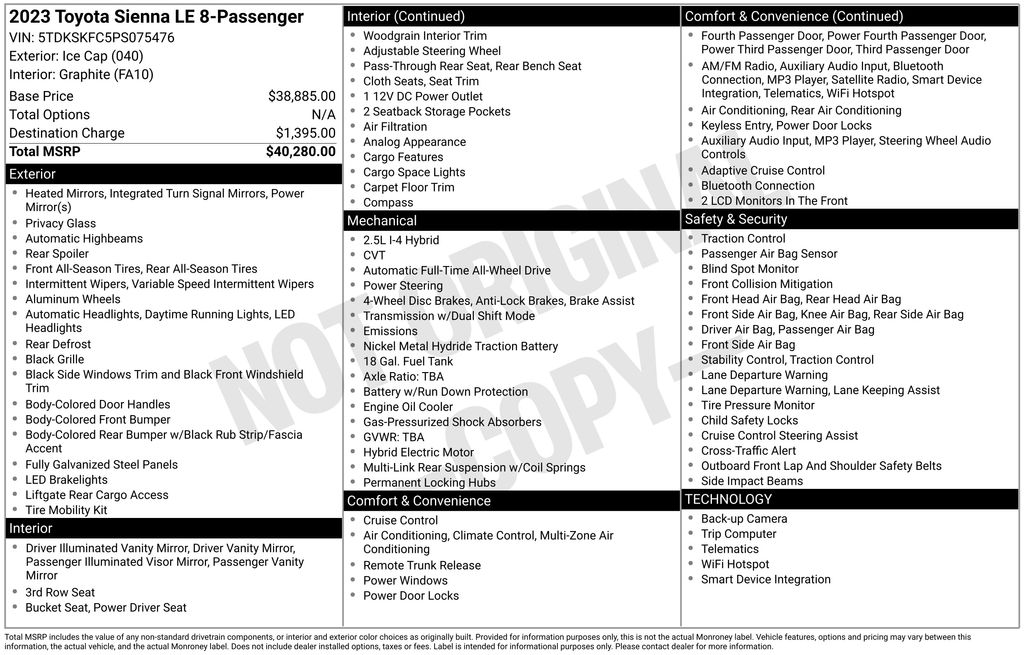 Used 2023 Toyota Sienna LE 4D Passenger Van