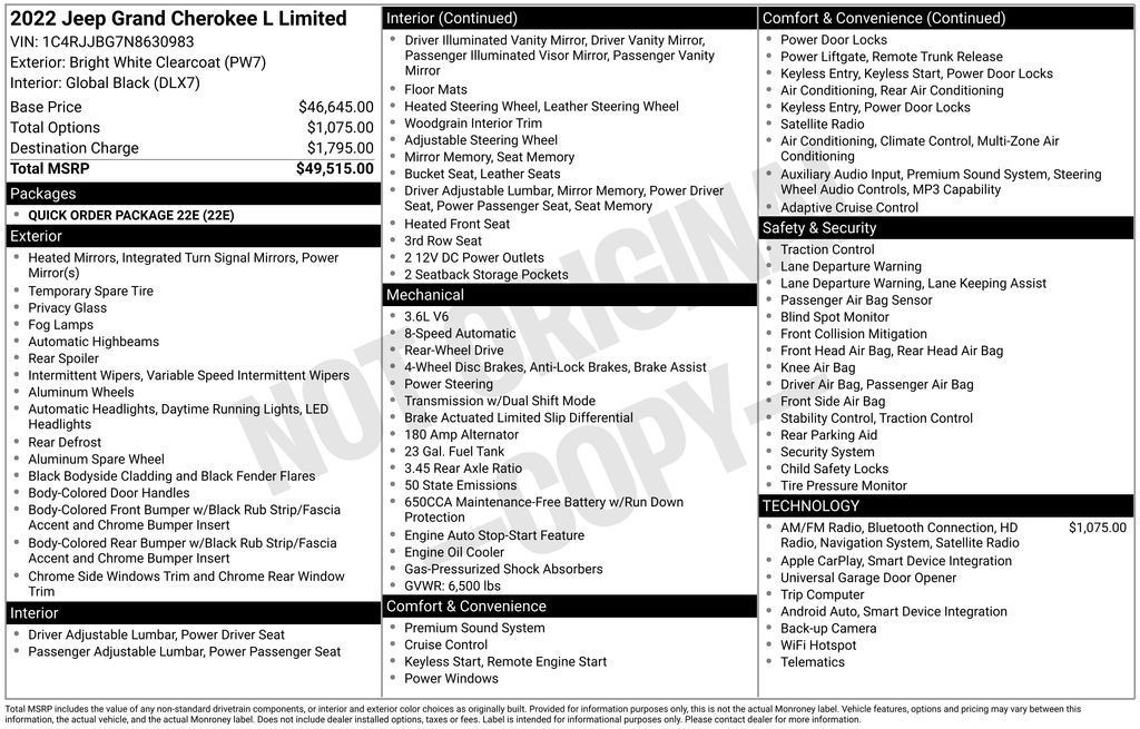 Used Car 2022 Jeep Grand Cherokee L  Limited For Sale Under $30,000 In Austin, Texas