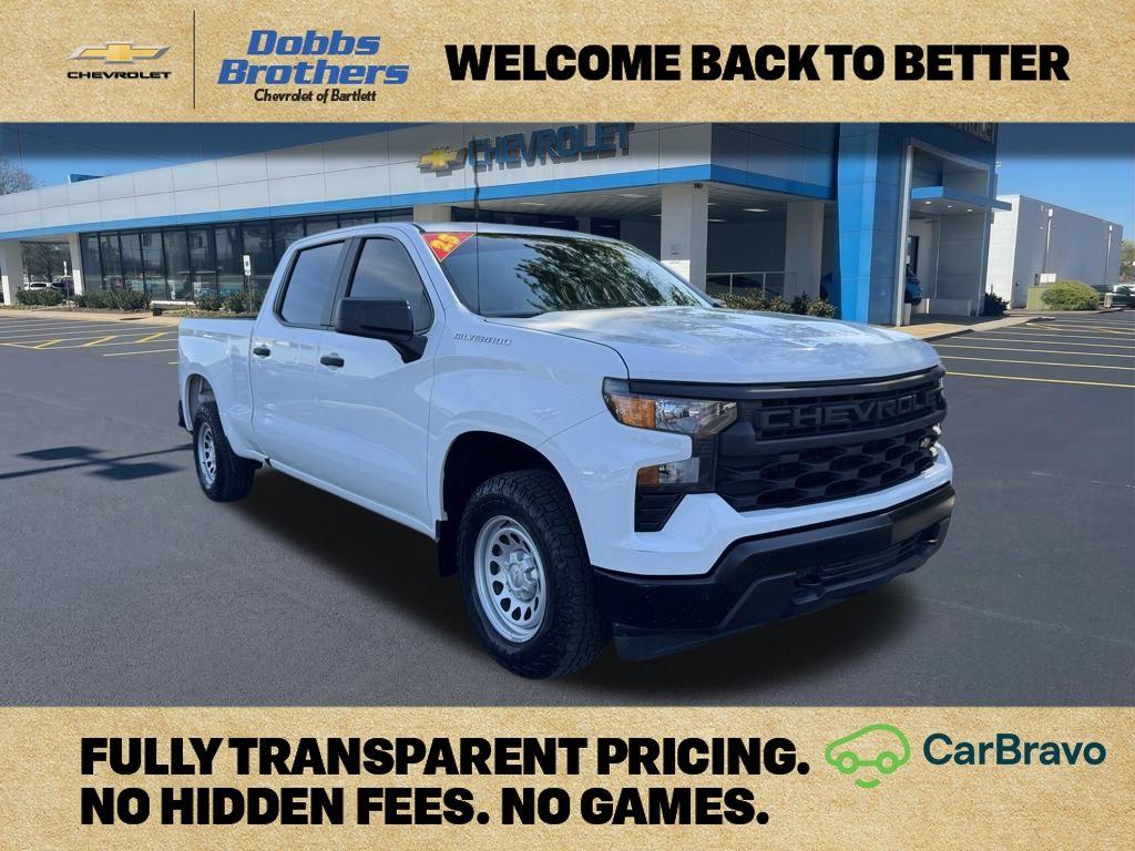 Summit White 2023 Chevrolet Silverado 1500 Work Truck Crew Cab 4WD Pickup Truck Four-Wheel Drive 8-Speed Automatic