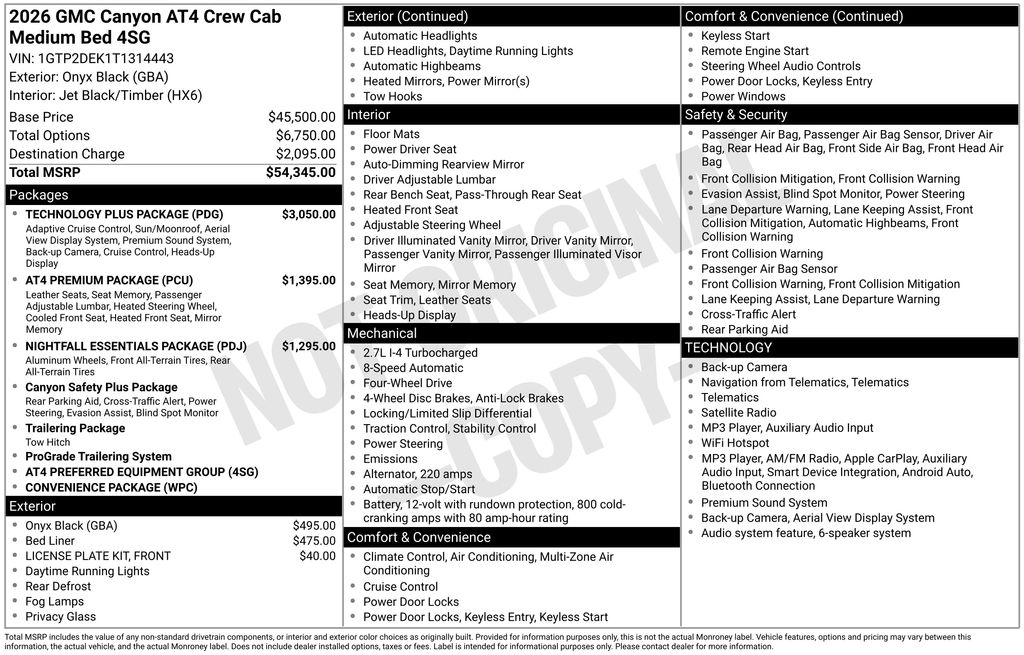 Onyx Black 2026 GMC Canyon Pickup Truck Four-Wheel Drive 8-Speed Automatic