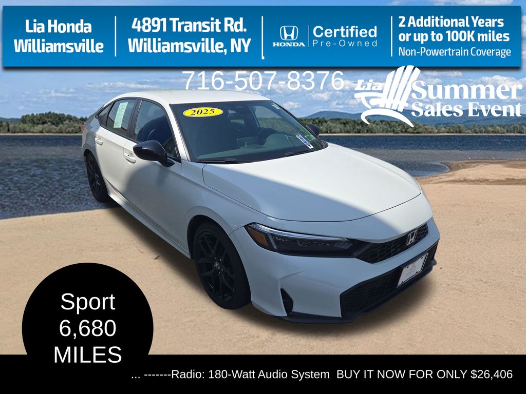 Platinum White Pearl 2025 Honda Civic Sedan Front-Wheel Drive Continuously Variable Transmission