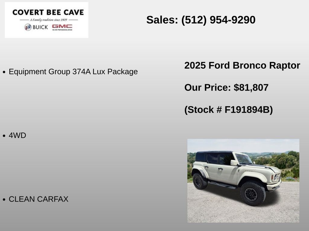 Used Car 2025 Ford Bronco  Raptor For Sale Under $90,000 In Austin, Texas