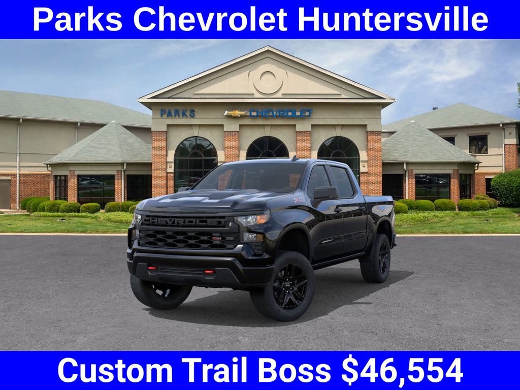 Black 2026 Chevrolet Silverado 1500 Custom Trail Boss Crew Cab 4WD Pickup Truck Four-Wheel Drive Automatic