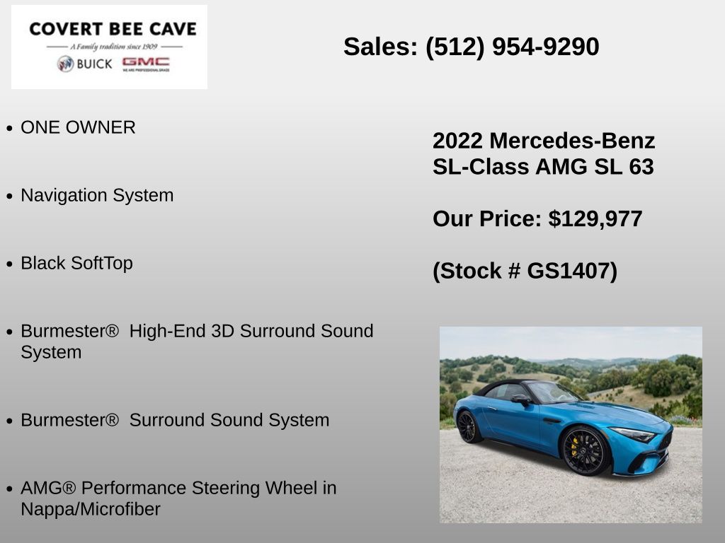 Used Car 2022 Mercedes-benz Sl-class  Sl 63 Amg® For Sale Under $130,000 In Austin, Texas