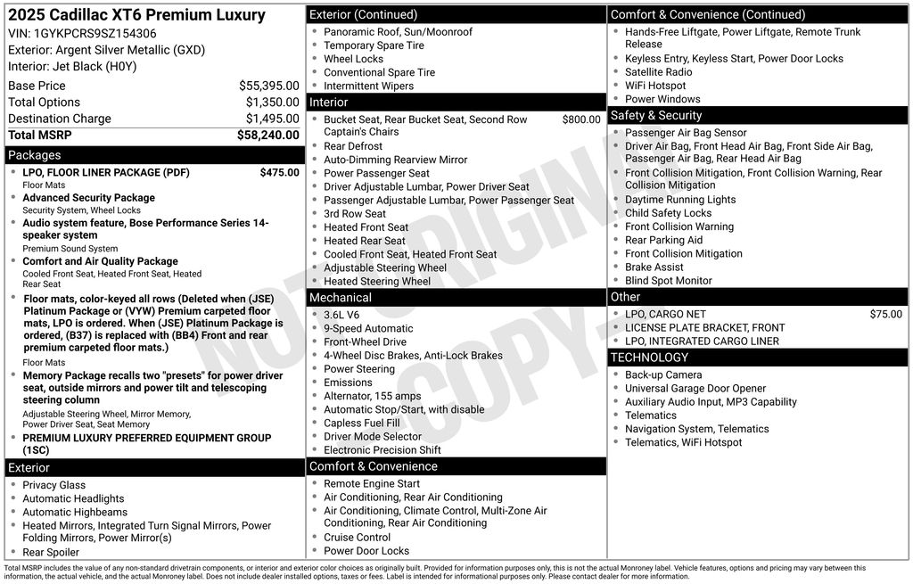 New Car 2025 Cadillac Xt6  Premium Luxury For Sale Under $60,000 In Austin, Texas