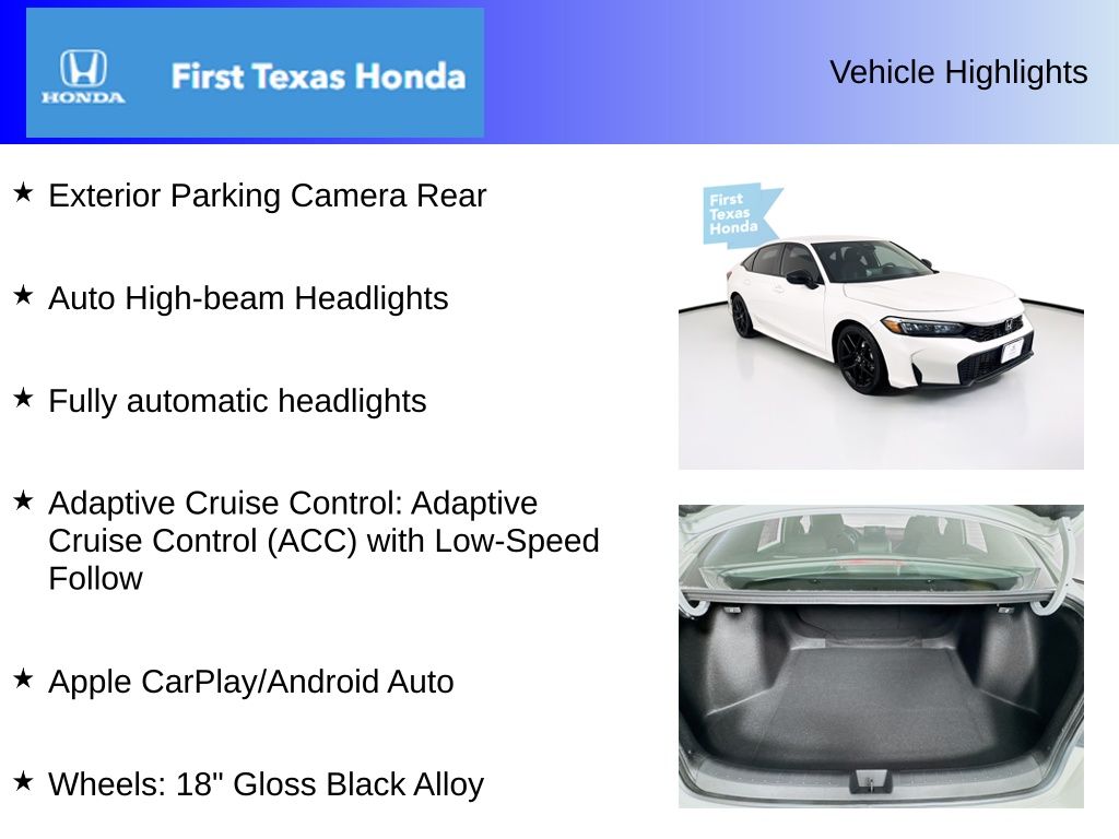 Used Car 2025 Honda Civic  Sedan 4 Dr. Sport Front Wheel Drive For Sale In Austin, Texas