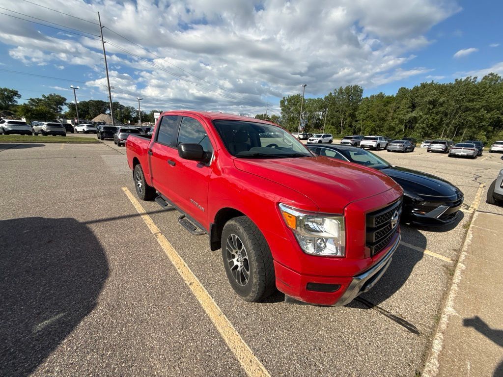 Red Alert 2022 Nissan Titan Pickup Truck Four-Wheel Drive 9-Speed Automatic