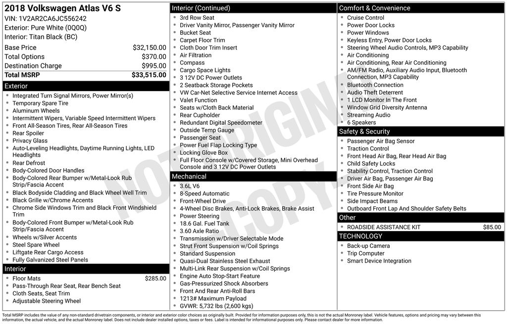 Used Car 2018 Volkswagen Atlas  S For Sale Under $15,000 In Austin, Texas