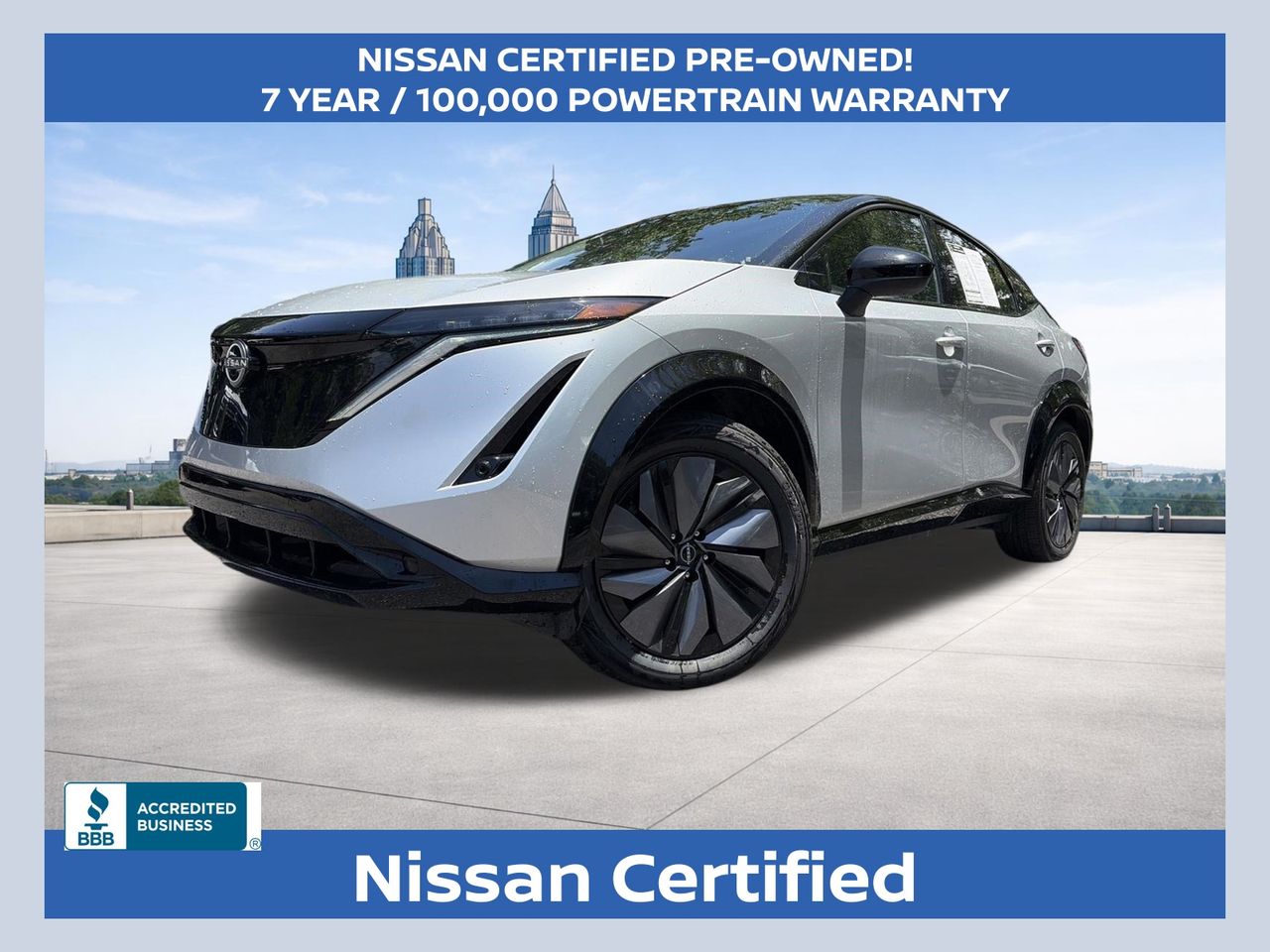 Brilliant Silver Metallic/Black Diamond Pearl 2023 Nissan Ariya SUV / Crossover All-Wheel Drive Continuously Variable Transmission