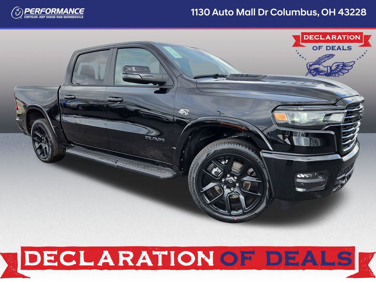 Diamond Black Crystal Pearlcoat 2026 RAM 1500 Laramie Crew Cab 4WD Pickup Truck Four-Wheel Drive 8-Speed Automatic
