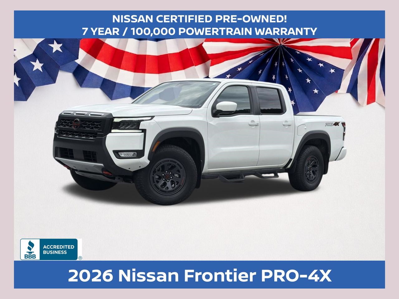 Glacier White 2026 Nissan Frontier Pickup Truck Four-Wheel Drive 9-Speed Automatic Overdrive