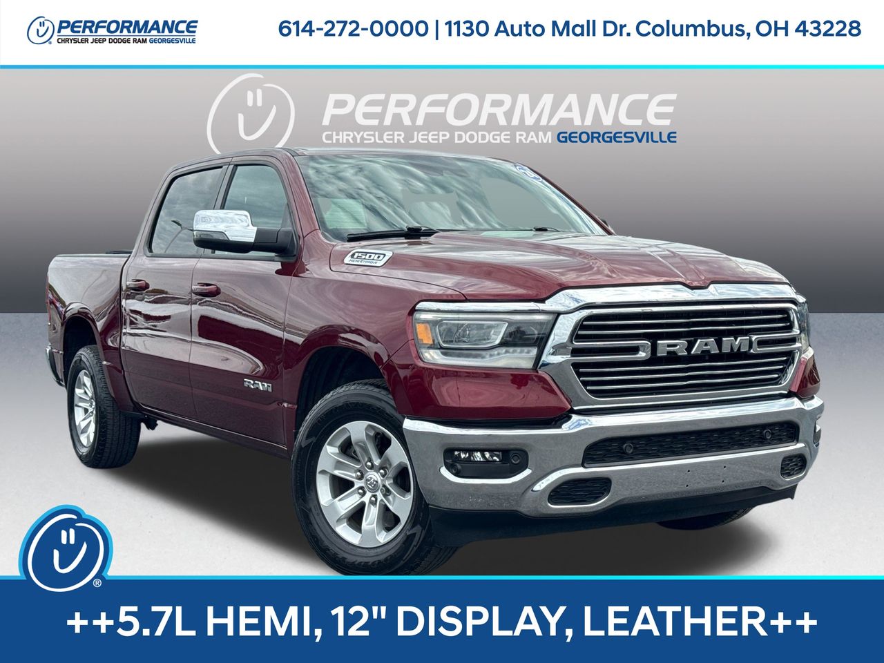 Flame Red Clearcoat 2024 RAM 1500 Laramie Crew Cab 4WD Pickup Truck Four-Wheel Drive 8-Speed Automatic