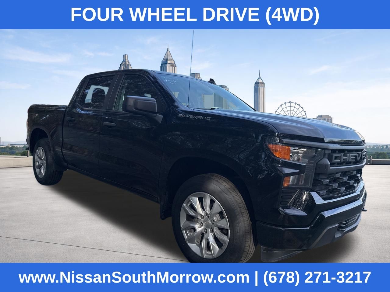 Black 2022 Chevrolet Silverado 1500 Custom Crew Cab 4WD Pickup Truck Four-Wheel Drive 8-Speed Automatic