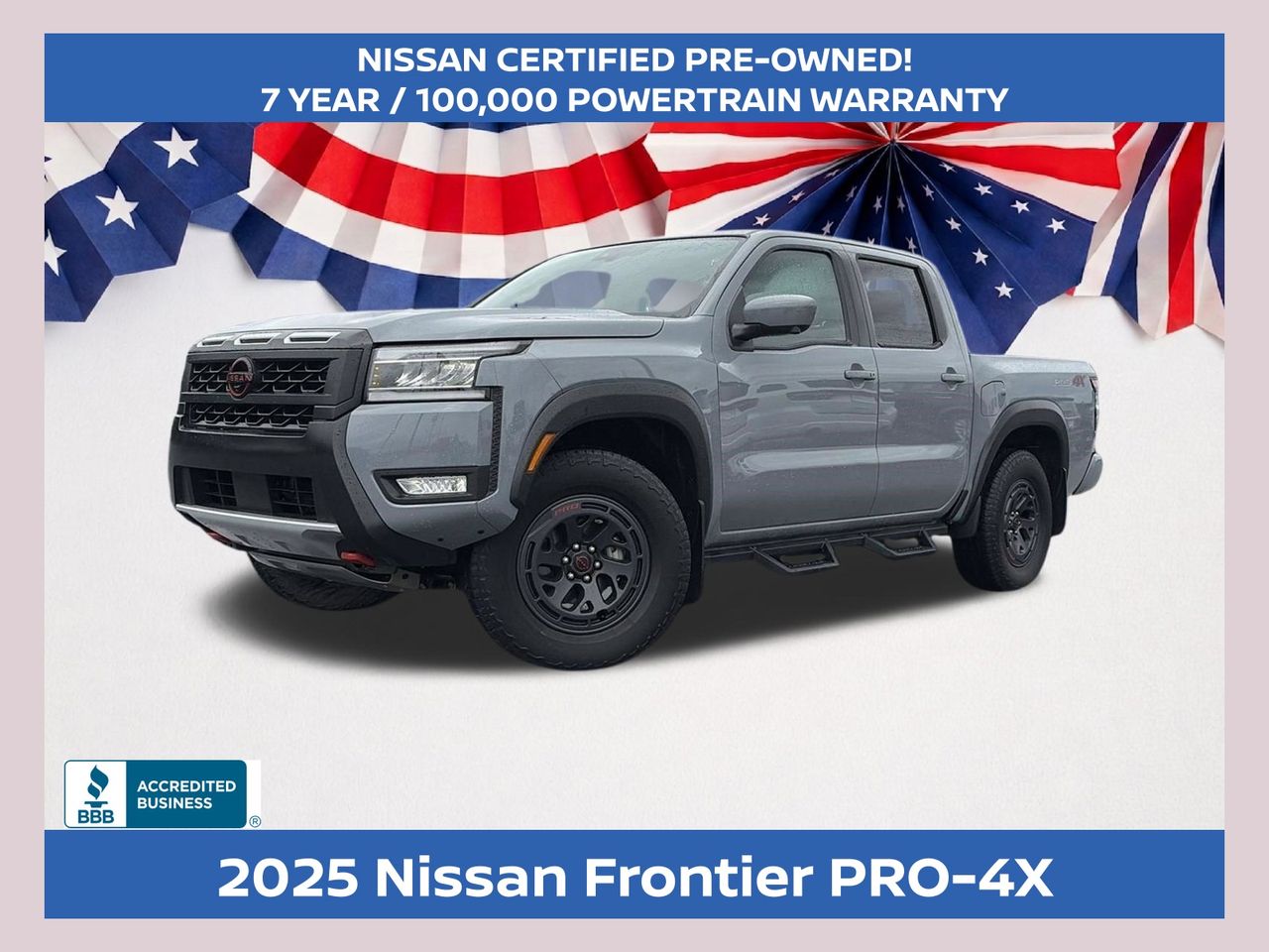 Boulder Gray Pearl 2025 Nissan Frontier Pickup Truck Four-Wheel Drive 9-Speed Automatic Overdrive