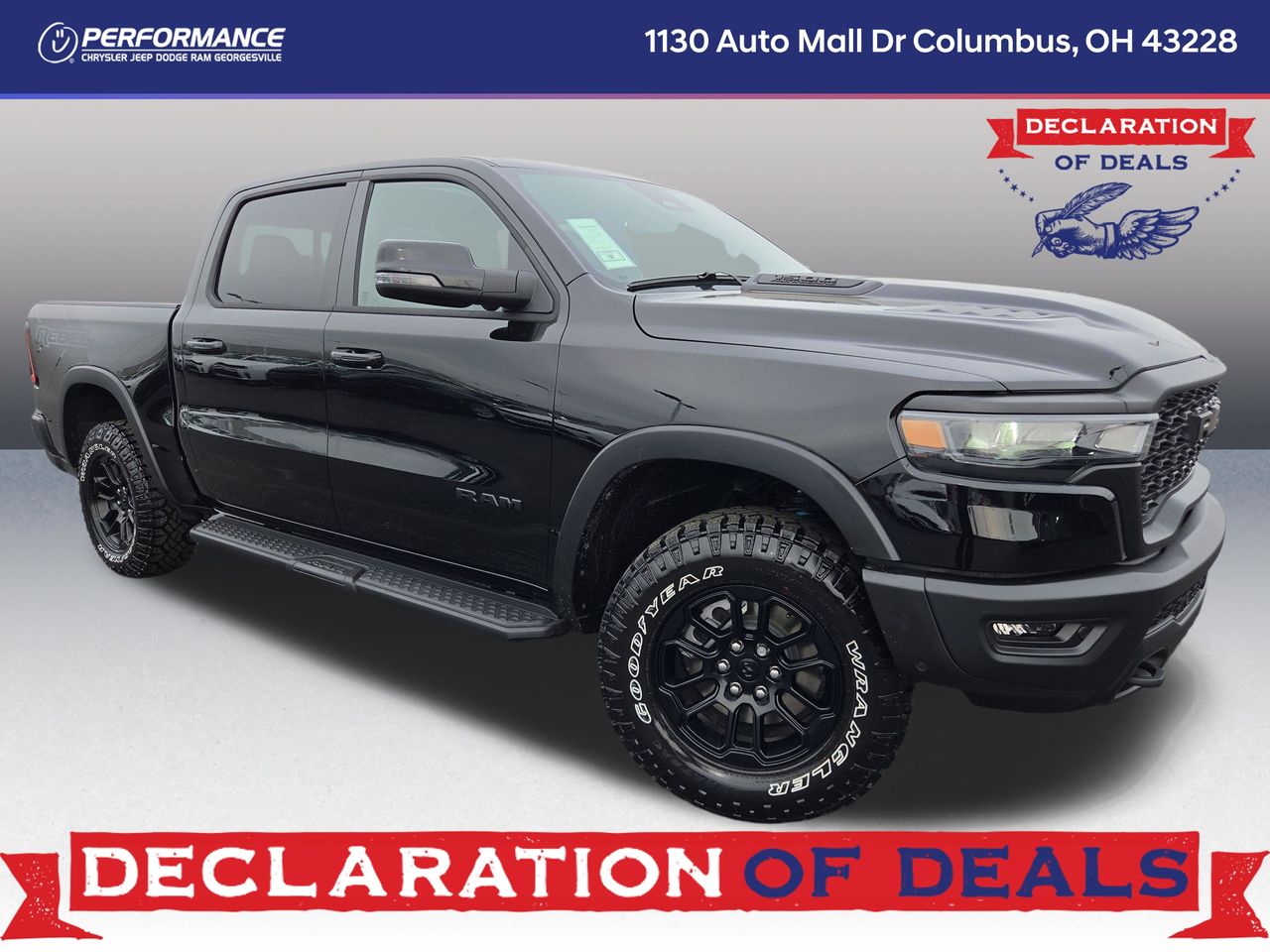 Diamond Black Crystal Pearlcoat 2026 RAM 1500 Rebel Crew Cab 4WD Pickup Truck Four-Wheel Drive 8-Speed Automatic