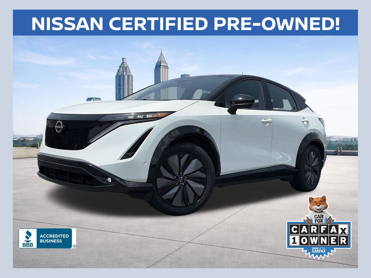 Everest White Pearl Tricoat/Black Diamond Pearl 2024 Nissan Ariya SUV / Crossover All-Wheel Drive Continuously Variable Transmission