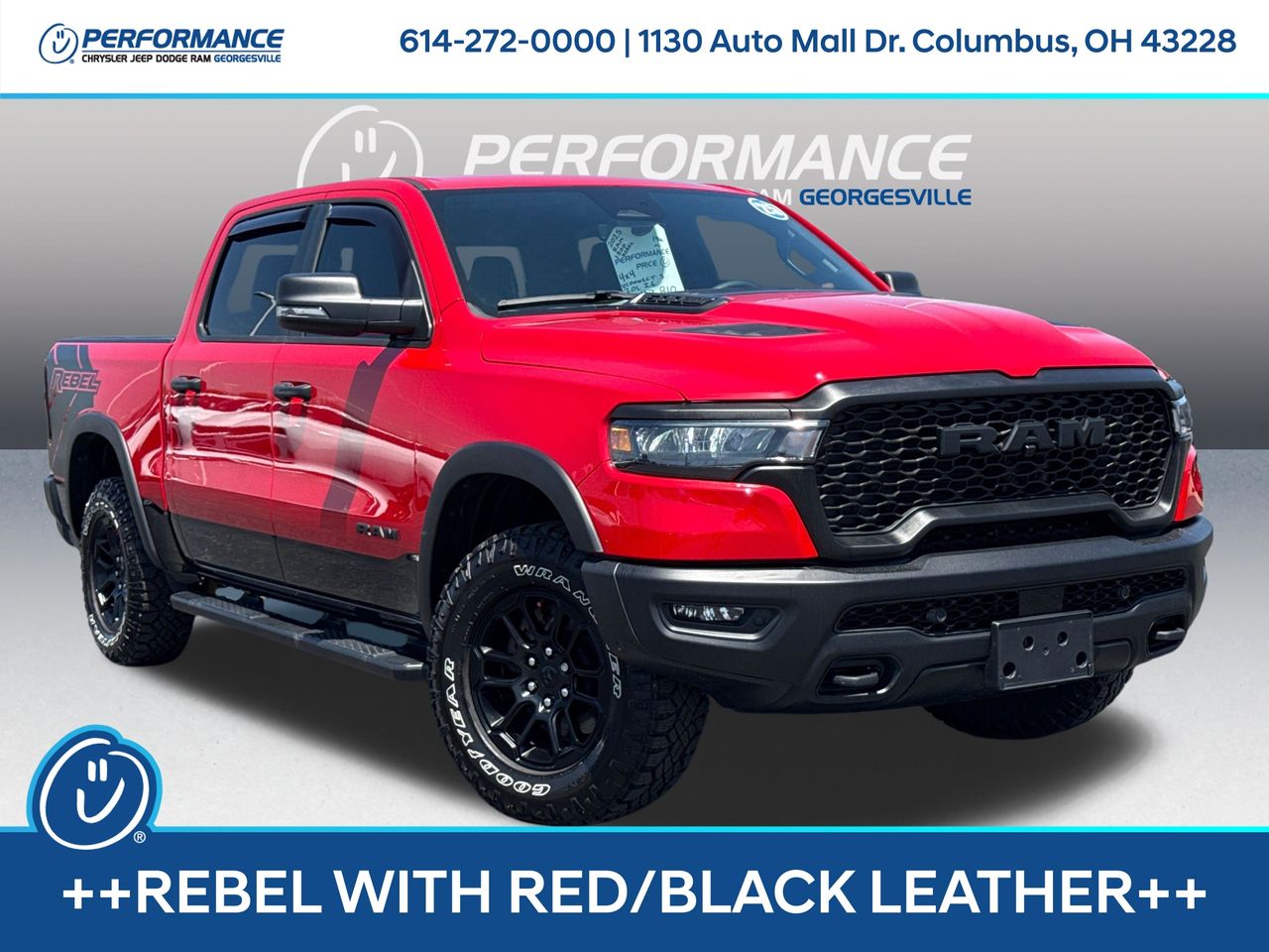 Flame Red Clearcoat 2025 RAM 1500 Rebel Crew Cab 4WD Pickup Truck Four-Wheel Drive 8-Speed Automatic
