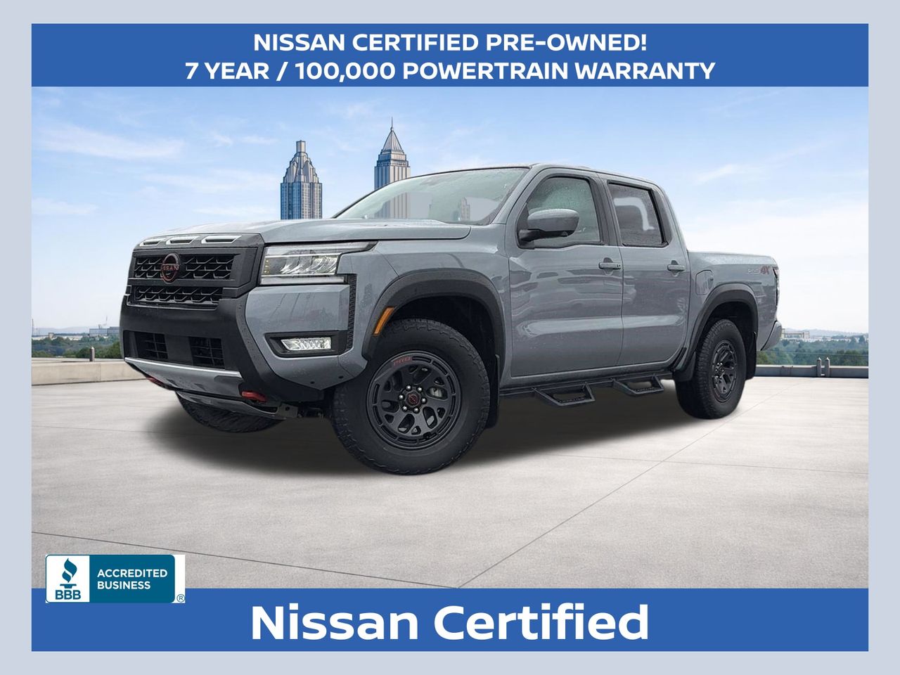 Boulder Gray Pearl 2025 Nissan Frontier Pickup Truck Four-Wheel Drive 9-Speed Automatic Overdrive