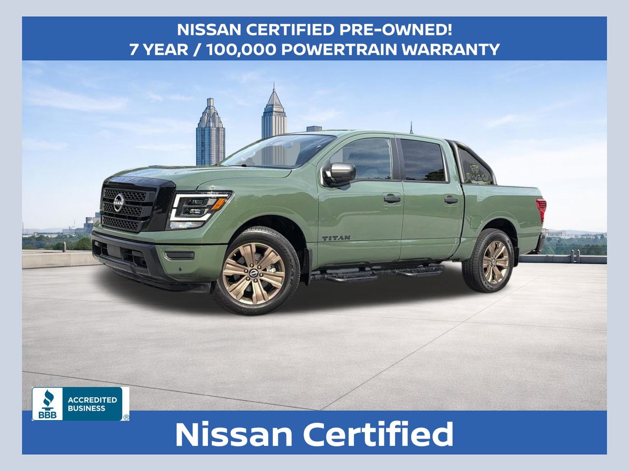 Tactical Green Metallic 2024 Nissan Titan Pickup Truck 4X2 9-Speed Automatic