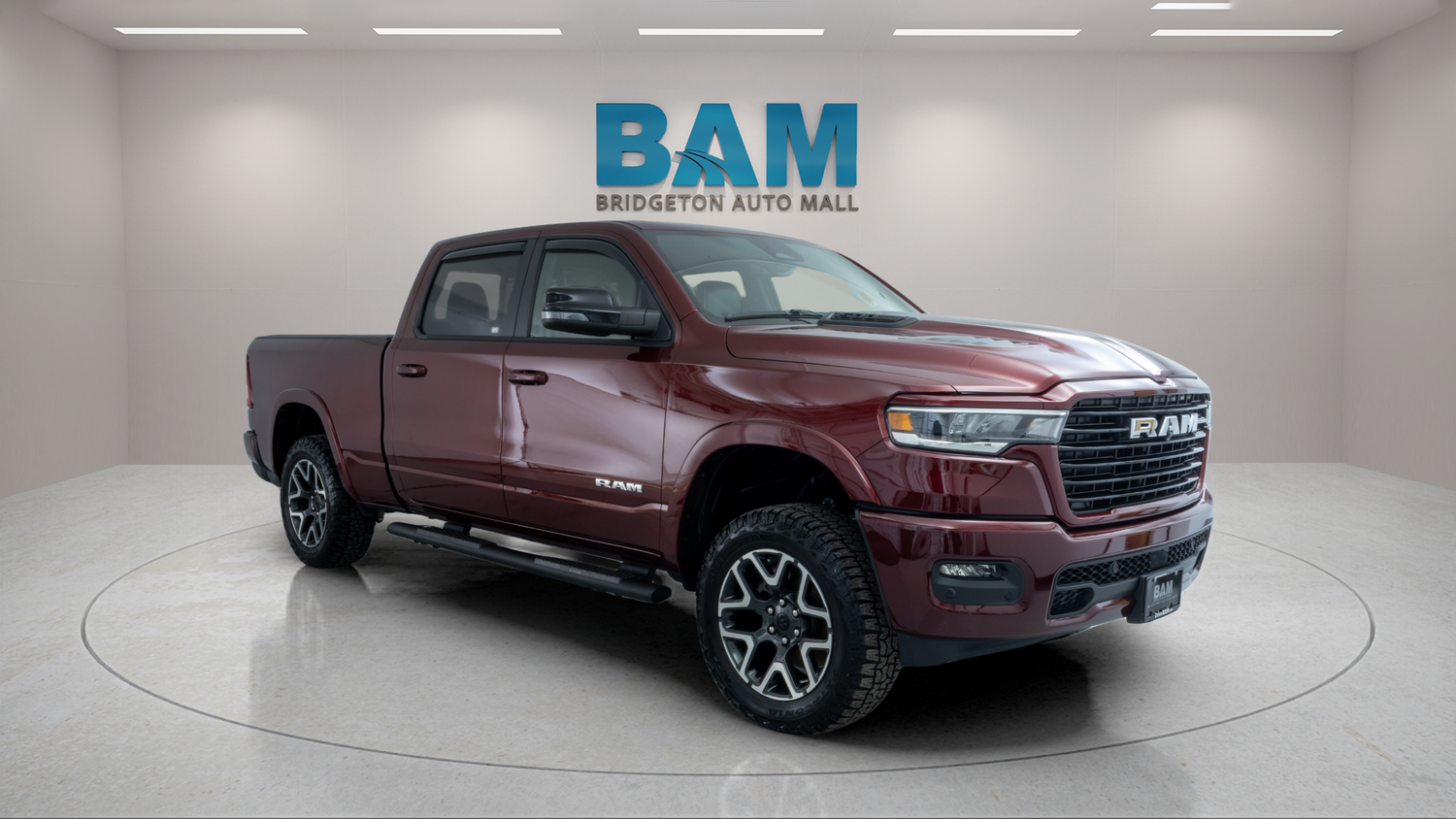 Delmonico Red Pearlcoat 2025 RAM 1500 Laramie Crew Cab 4WD Pickup Truck Four-Wheel Drive 8-Speed Automatic